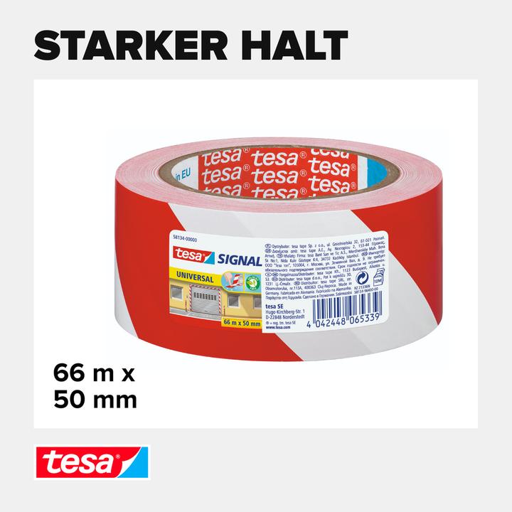 Produktbild tesa UNIVERSAL Signal Markierungsband, selbstklebendes PP Warnband zur permanenten Markierung (50 mm)