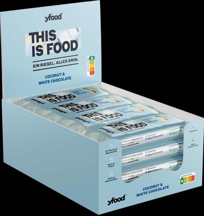 Image du produit YFood Barre Classique Noix de Coco & Chocolat Blanc (60g) (Chocolat blanc, Noix de coco, 1 pcs, 60 g)