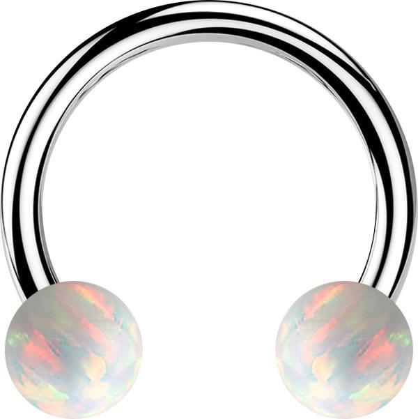 Star Piercing Micro Circular Barbell silber mit zwei Kugeln Opal weiss (ohne Messing, Chirurgenstahl 316L)