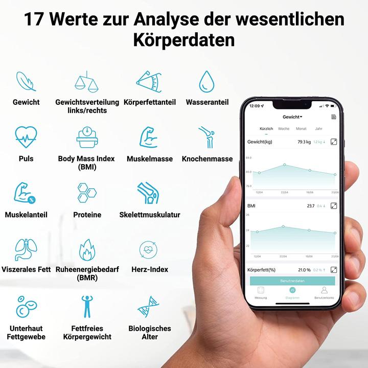 Immagine prodotto Fitleap Waage mit Körperfett- & Muskelanalyse Digitale Personenwaage (180 kg)