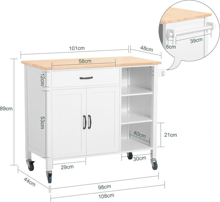 Produktbild SoBuy Design Küchenschrank Weiss Küchenwagen mit Schubladen