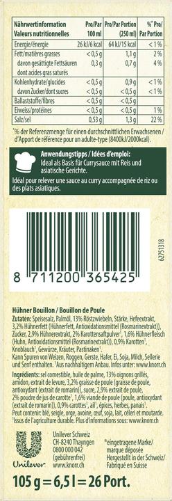 Valori nutrizionali e ingredienti Knorr Hühnerbouillon (6500 ml)