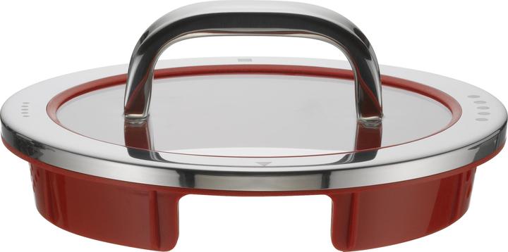 Potdeksel 16cm Glasdeksel Functie 4 Siliconen Glas Roestvrij Staal Rood (16 cm, Metaal, Glas)