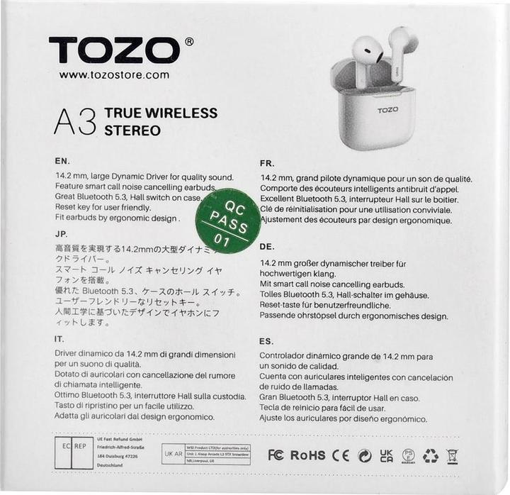 Actual product image Tozo Earbuds TWS A3 white (ANC, 5 h, Wireless)