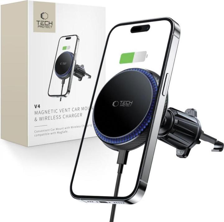 Produktbild Tech-Protect MM15W-V4 car phone holder with MagSafe 15W inductive charger for air vent - black