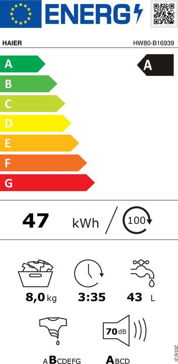 Energie-Label Haier HW80-B16939 i-Pro 3 Silence (8 kg, Links)