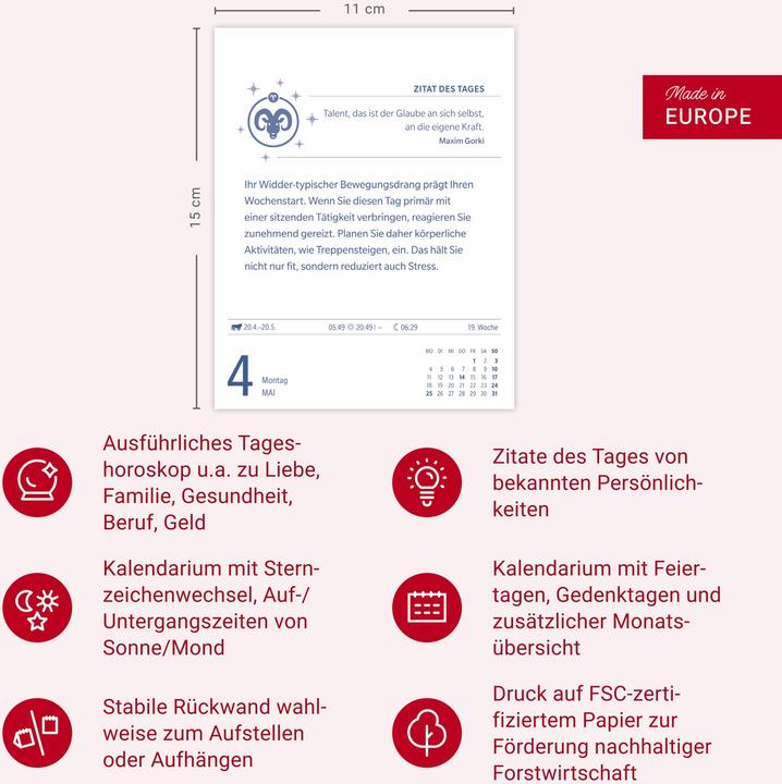 Immagine prodotto Harenberg Widder Sternzeichenkalender 2026 - Tagesabreisskalender - Ihr Horoskop für jeden Tag (Copertina rigida, Tedesco)