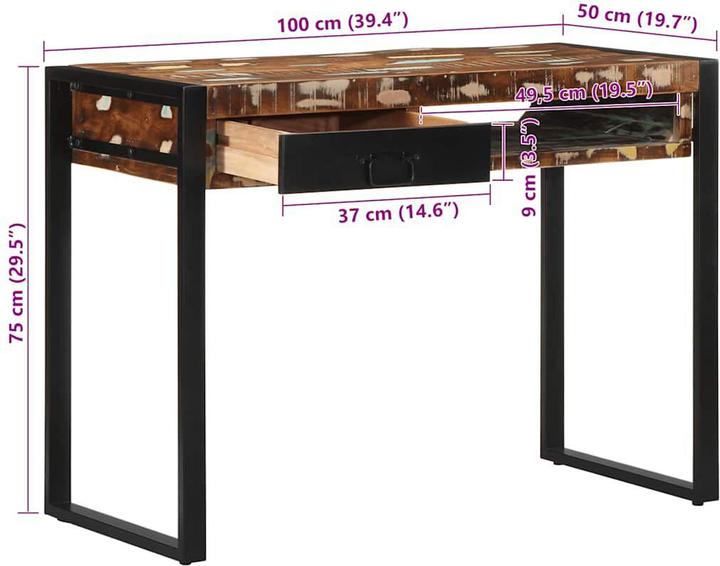Image du produit VidaXL Bureau Multicolore 100x50x75 cm Table en vieux bois massif (100 x 50 x 75 cm)