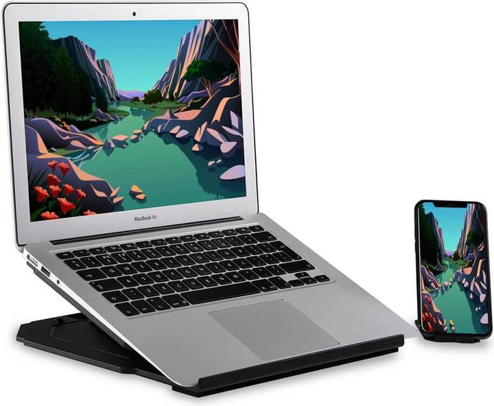 Produktbild Desire2 2in1 tragbarer Laptopständer Schwarz 360 drehbar inkl. mobilem Ständer