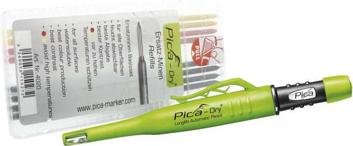 Pica Tieflochmarker Set, Dry graphit + Ersatzminen graphit/gelb/rot (Graphit, 3030 mm, 1 x)