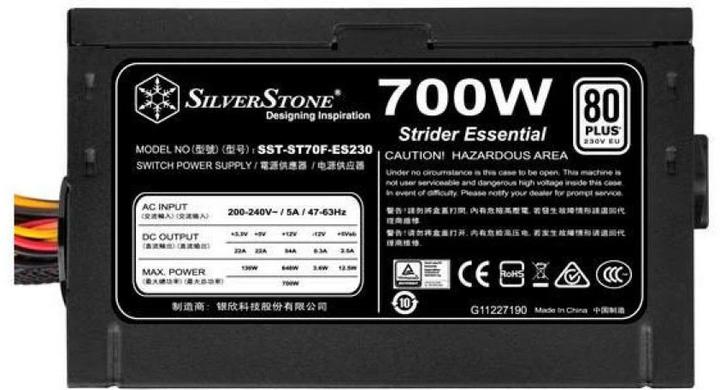 Produktbild Silverstone SST-ST70F-ES230 - Strider Essential Serie, 700W 80 Plus 230V EU ATX flüsterleises PC-Net (700 W)