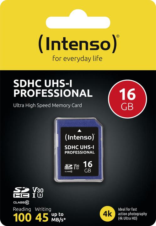 Actual product image Intenso SDHC card (16 GB, SDHC, U3, UHS-I)