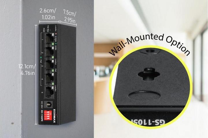 Image du produit edimax Commutateur Gigabit PoE+ longue portée à 5 ports, 4 ports PoE+ et interrupteur DIP (5 Ports)