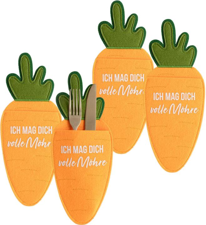 Produktbild Papierdrachen 4 Bestecktaschen Filz - Möhren (4 x)