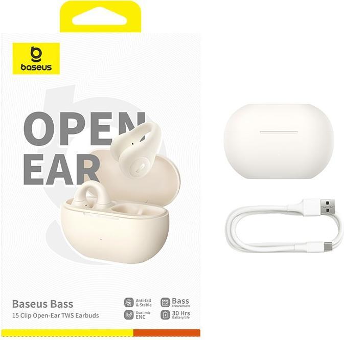 Image du produit Baseus Bass 15 Clip Open Ear Casque True Wireless Stereo (TWS) intra-auriculaire Appels/Musique Bluetooth (ANC, 7.50 h, Sans fil)