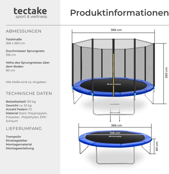 Immagine prodotto tectake Trampolino Garfunky (366 cm)