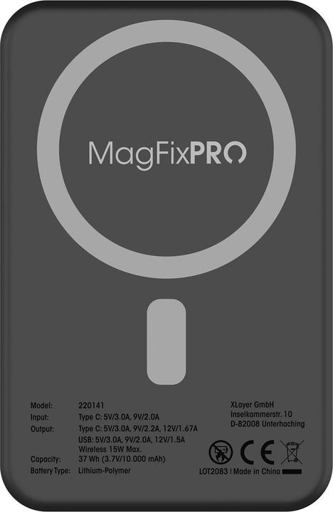 Produktbild Xlayer Magfix Pro Kabelloses Schnellladegerät Powerbank mit Stand 10.000mAh 20W Schwarz (10000 mAh, 20 W, 37 Wh)