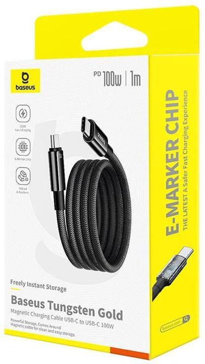 Actual product image Baseus Tungsten Gold magnetic USB-C / USB-C cable 100W 1m - black (1 m, USB 2.0)