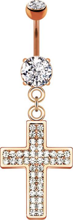 Actual product image Star Piercing Banana rose gold with cross pendant and crystals (Surgical steel 316L, Brass)