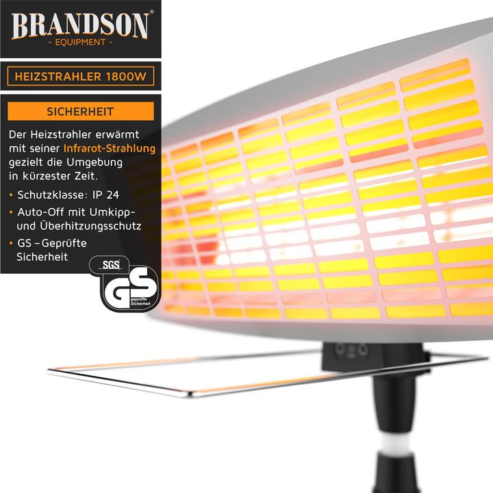 Produktbild Brandson Infrarotstrahler Heizstrahler mit Fernbedienung & Wandhalterung, Terrassenheizstrahler, 1800 W (2000 W)