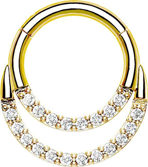 Produktbild Star Piercing Micro Segmentring klappbar vergoldet doppel front Kristalle silber (Chirurgenstahl 316L)