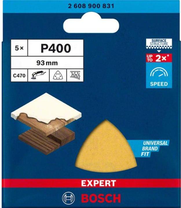 Actual product image Bosch Professional Zubehör Expert C470 Sandpaper for Delta Sander, 93 mm, G 400, 5 pieces (400)