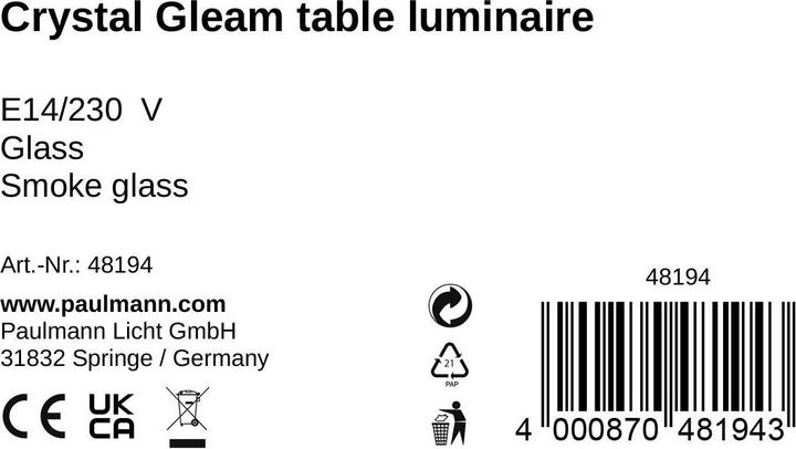 Nutritional values and ingredients Pauleen Crystal Gleam (0 lm, E14)