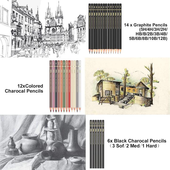 Actual product image Hohuhu Coloured charcoal pencil set (Multicoloured)
