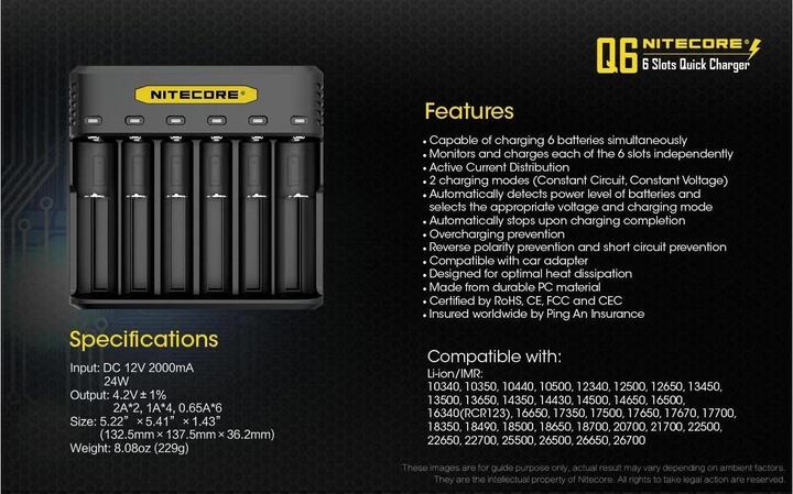 Produktbild Nitecore Q6 6-Schacht-Ladegerät (1 Stk., 14500, 16340, 18650, 26650, Akku)
