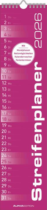Produktbild StreifenplanerPINK2026-Streifenkalender-Wandplaner-Küchen-Kalender-11 (Harter Einband, Deutsch)
