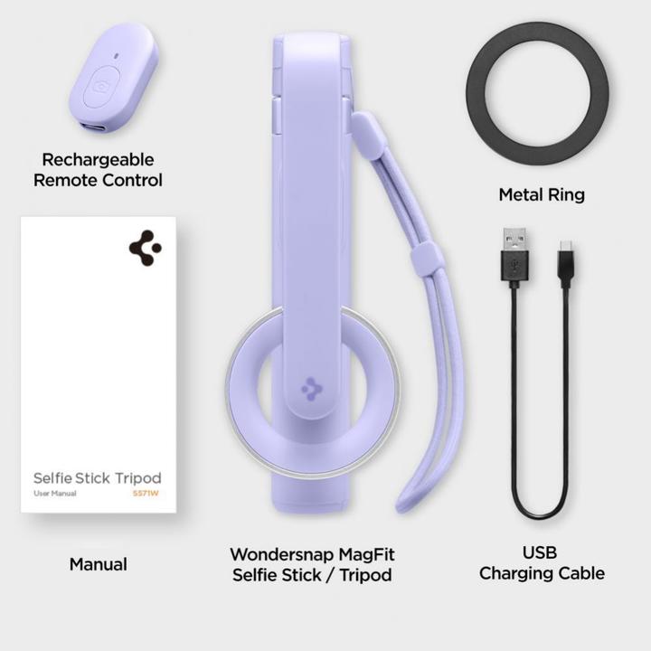 Actual product image Spigen S571W MagSafe Bluetooth Selfie Stick with Tripod - Purple