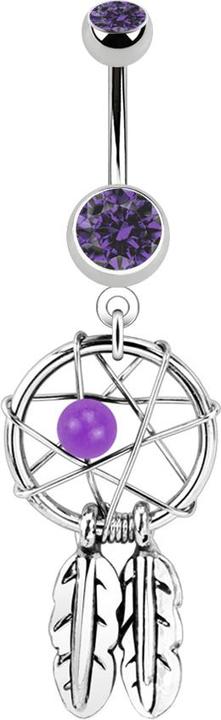 Star Piercing Banane silber mit Anhänger Traumfänger und Kugel tanzanite (Chirurgenstahl 316L, ohne Messing)