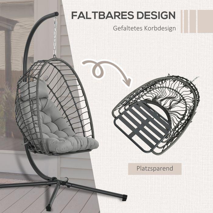 Produktbild Swisshandel24 Rattan Hängesessel 194 cm klappbar, Indoor Outdoor, bis 100 kg hellgrau (100 kg)