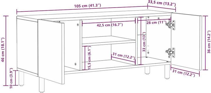 Immagine prodotto VidaXL Mobile TV Mobile TV basso Tavolo TV Nero Legno di mango grezzo (105 x 33,5 x 46 cm)