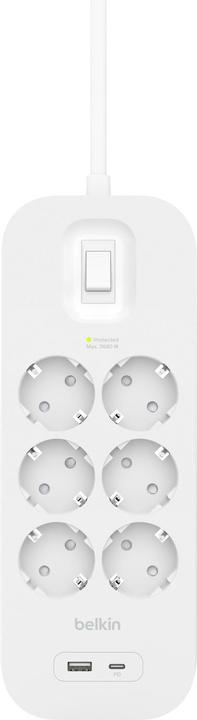 Produktbild Belkin Steckdosenleiste 6-fach + USB-A+C,650J,18W,2m SRB002vf2MV2 (6 x, USB-C, USB-A, 2 m)