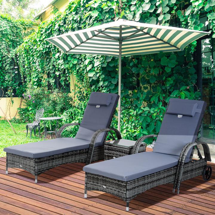 Produktbild Outsunny Rattan-Gartenliege als 3-teiliges Set (200 cm)