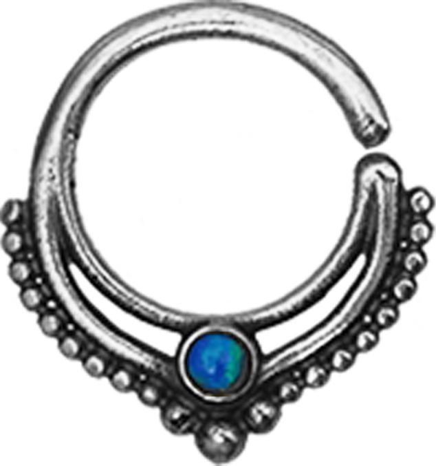 Image du produit Star Piercing Micro Piercing Ring silber Kugelrand mit Opal blau (sans laiton, Argent sterling 925)