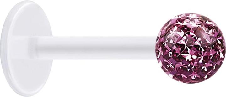 Produktbild Star Piercing Micro Labret transparent mit Kristallkugel hellviolett und Epoxy Schutzschicht (Chirurgenstahl 316L, ohne Messing, Bioflex)