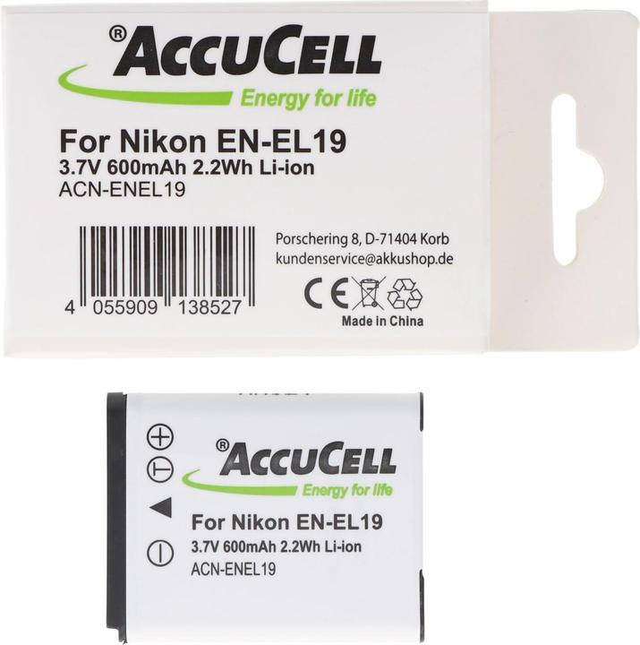 Immagine prodotto AccuCell Batteria EN-EL19, COOLPIX S2500, S3100, S4100 (Accumulatore di carica elettrica)