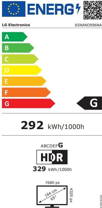 Energy Label LG 65NANO996 (65", Nano-Cell, 8K, 2020)