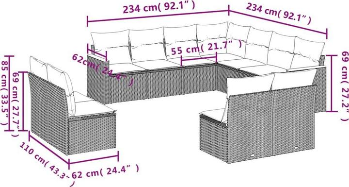 Immagine prodotto VidaXL Set da salotto da giardino da 10 pezzi con cuscini