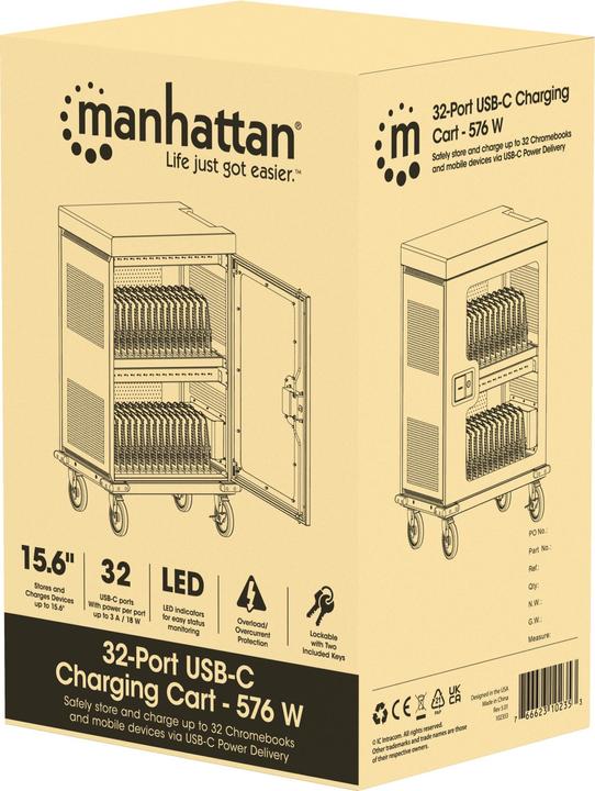 Image du produit Manhattan Armoire de charge USB-C 32 ports sur roulettes 576 W
