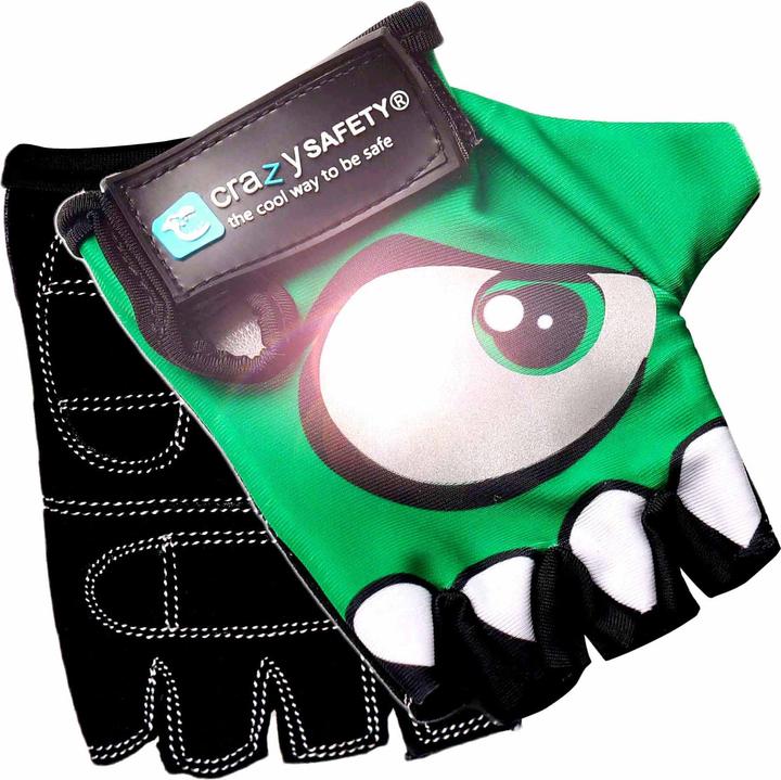 Produktbild Crazy Safety Kids bike gloves with reflective eyes and padded palms - Green - Size S (S)