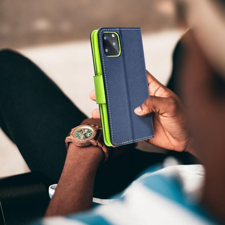 Actual product image Fancy Book Book case OEM case for SAMSUNG S24 Plus navy / lime (Samsung Galaxy S24+)