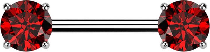 Produktbild Star Piercing Barbell Threadless silber mit zwei Kristallen rot gefasst (Titan G23, ohne Messing)