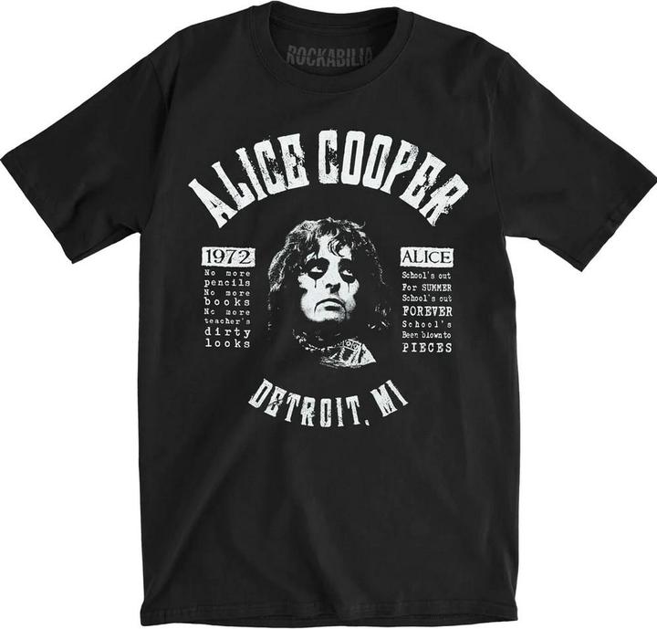 Actual product image Alice Cooper Unisex Adult School's Out Song Lyrics Cotton T-Shirt (M)