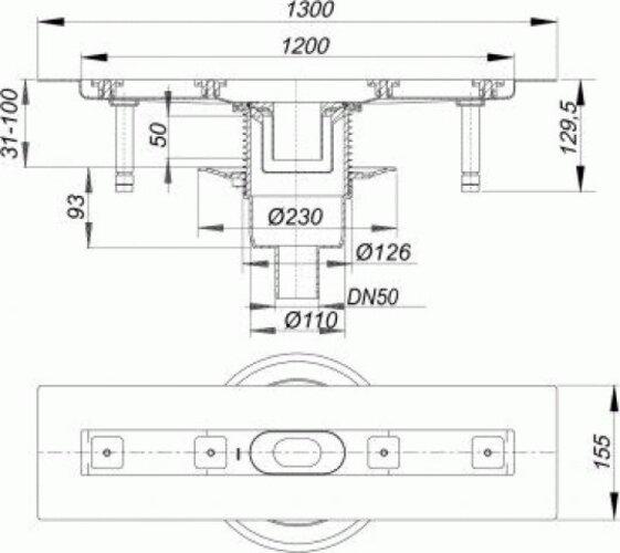 Actual product image Dallmer shower channel CeraLine vertical F 521675, 1200mm, DN 50 height 110mm (1450 mm)