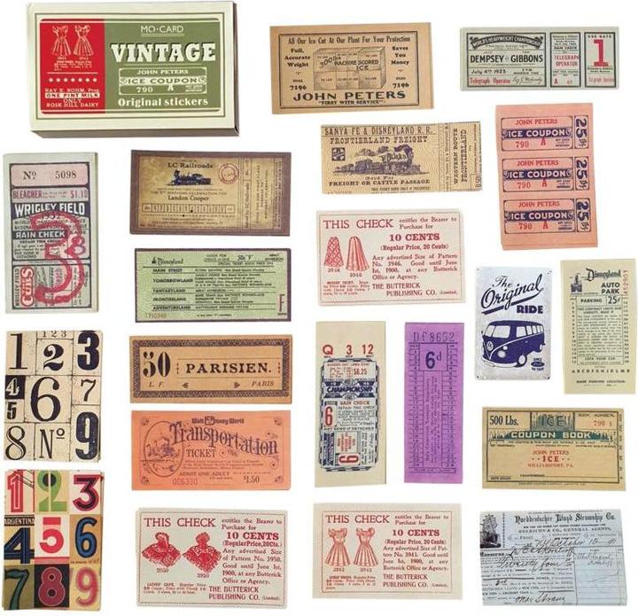 Actual product image JTI 60x sticker labels in box, vintage - No. 6