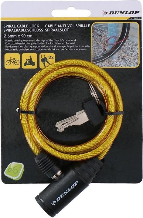 Produktbild Dunlop - Spiral-Fahrradschloss mit Schlüssel 90 cm (Gelb)