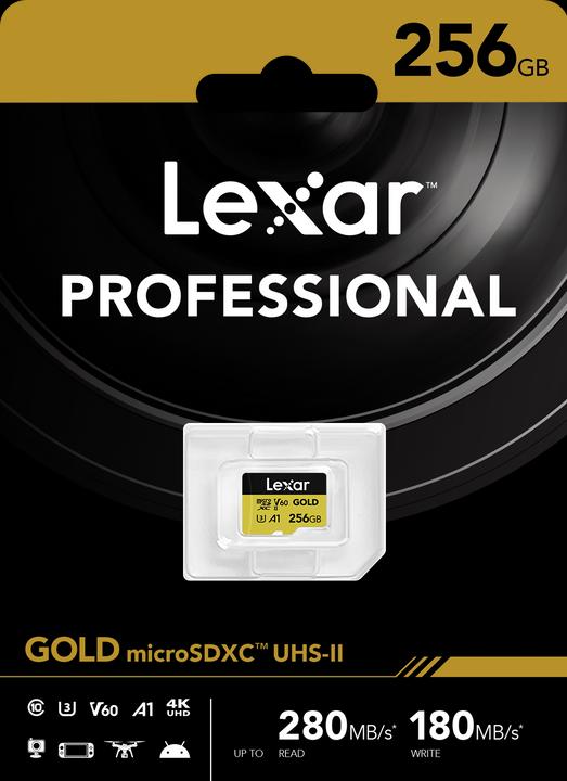 Image du produit Lexar MicroSDXC Gold Series UHS-II 256GB V60 (256 Go, microSDXC, U3, UHS-II)